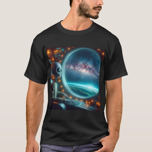 宇宙Tシャツを見ているエイリアン Tシャツ (正面)