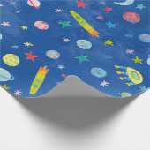 宇宙UFO惑星ロケットパターン水色 ラッピングペーパー (角)