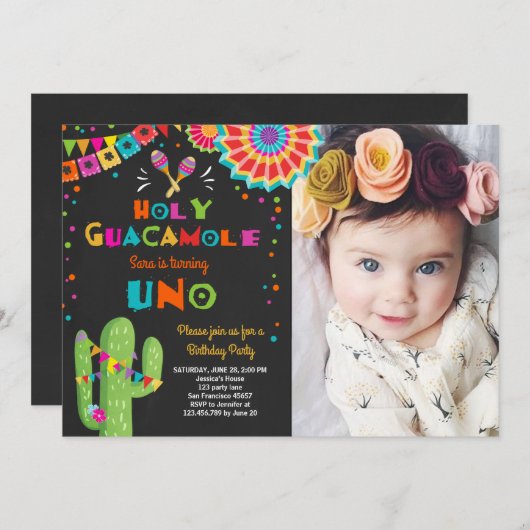 宇野フィエスタファースト誕生日招待カクタスパーティー 招待状 (正面/裏面)