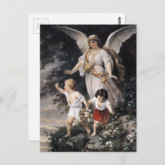 守り神および子供のヴィンテージの塗ること ポストカード (正面/裏面)