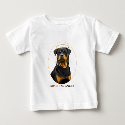 守り神のロットワイラーのハロー ベビーTシャツ (正面)