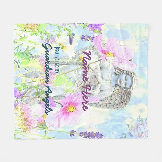 守り神の水彩画によって保護される フリースブランケット (正面(横))