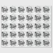 守り神の白黒レトロのモノグラム ラッピングペーパー (フラット)