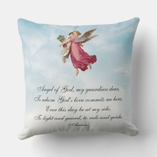 守り神の祈りの言葉を持つヴィンテージの宗教子供 クッション (裏面)