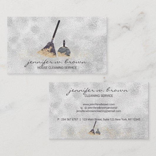 守衛隊クリーニング金ゴールド輝くメイドレディーシルバー 名刺 (正面/裏面)