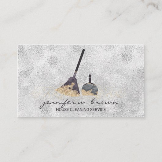 守衛隊クリーニング金ゴールド輝くメイドレディーシルバー 名刺 (正面)