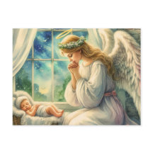 守護天使が赤ちゃんのゆりかごのそばで祈る