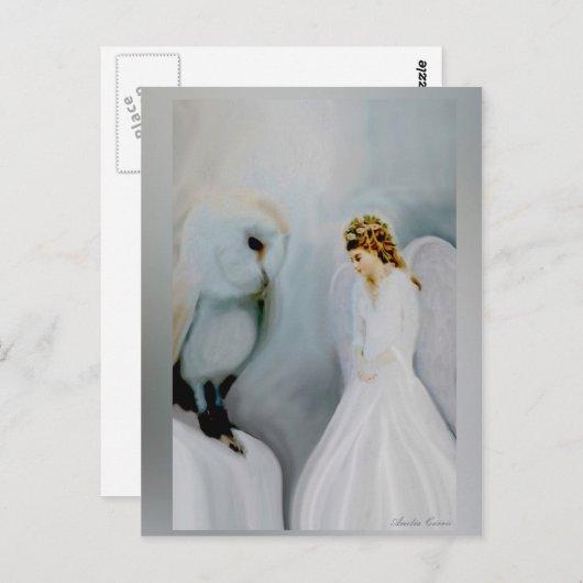 守護天使とフクロウ ポストカード (正面/裏面)