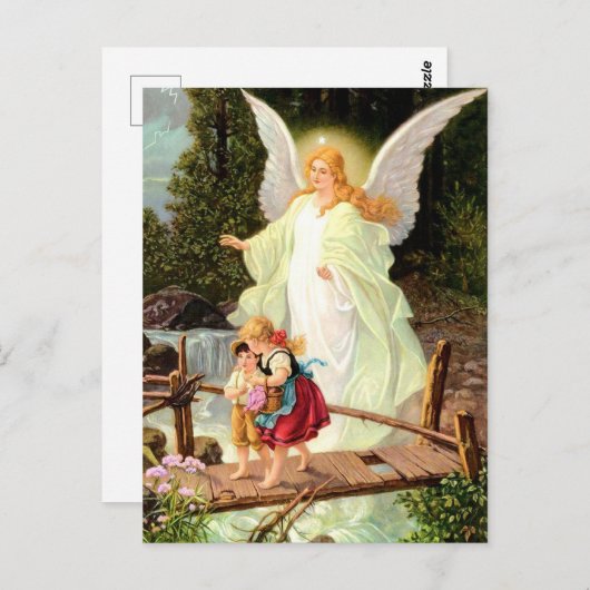 守護天使と子供のヴィンテージ絵画ズ ポストカード (正面/裏面)