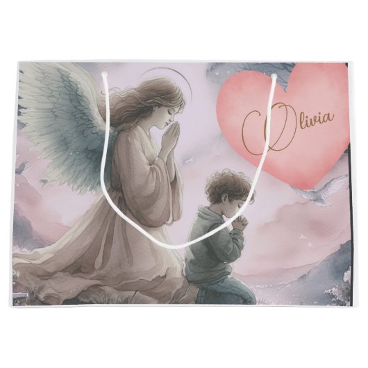 守護天使と子祈供が一緒に ラージペーパーバッグ (正面)