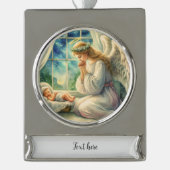 守護天使は祈ベビーの揺りかごで シルバープレートバナーオーナメント (正面)