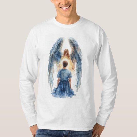 守護天使 メンズ 長袖Tシャツ Tシャツ (正面)
