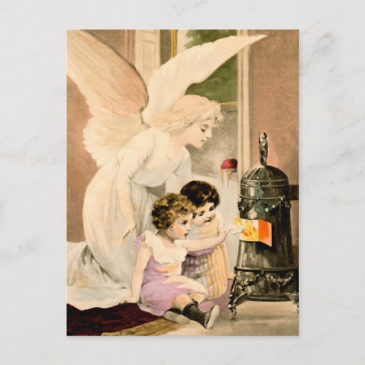 守護天使、子供と火 ポストカード (正面)
