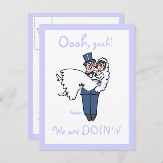 安いおもしろい予算結婚の漫画の日付を保存 案内ポストカード (正面/裏面)