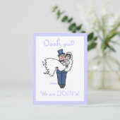 安いおもしろい予算結婚の漫画の日付を保存 案内ポストカード (スタンド正面)