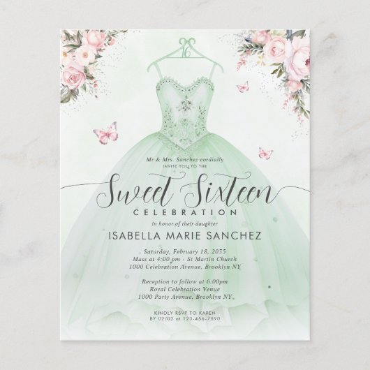 安いエメラルドグリーンピンクフローラガウンSweet sixteen チラシ (正面)