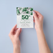 安いグリーンシルバーバルーングリッター50誕生日 チラシ (手)
