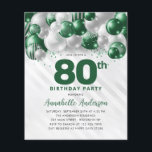 安いグリーンシルバーバルーングリッター80誕生日 チラシ<br><div class="desc">グラムモダンエメラルドグリーンシルバーバルーングリッタースパークルエイジ誕生日招待状</div>