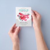 安いスカイクラウドウォーターカラーレッド飛行機誕生日 チラシ (手)