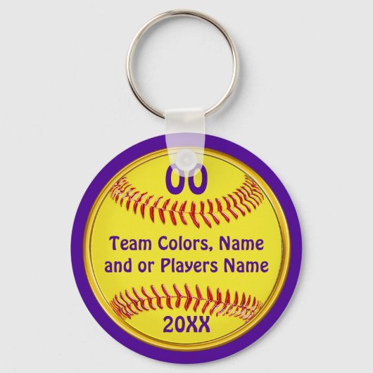 安いソフトボールのギフトアイディア、あなたのテキストと色 キーホルダー (正面)