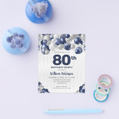 安いネイビーブルーシルバーグリッターバルーン誕生日 チラシ (シングル)