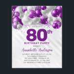 安いパープルシルバーバルーングリッター80誕生日 チラシ<br><div class="desc">Glam紫モダン紫バイオレットシルバーバルーングリッター任意の年齢誕生日招待状</div>