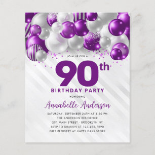 安いパープルシルバーバルーングリッター90誕生日 チラシ