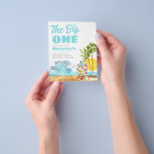 安いビッグワントロピカルビーチ第1サーフィン誕生日 チラシ (手)