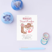 安いファーストロデオ赤面ピンク女性のカーボーイ1st誕生日 チラシ (シングル)