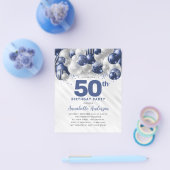 安いブルーシルバーバルーングリッター50誕生日 チラシ (シングル)