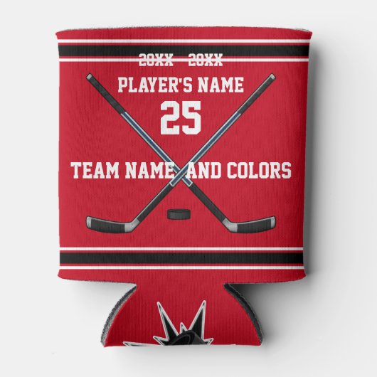 安いホッケーギフト、あなたの色と4つの文字ボックス 缶クーラー (正面)