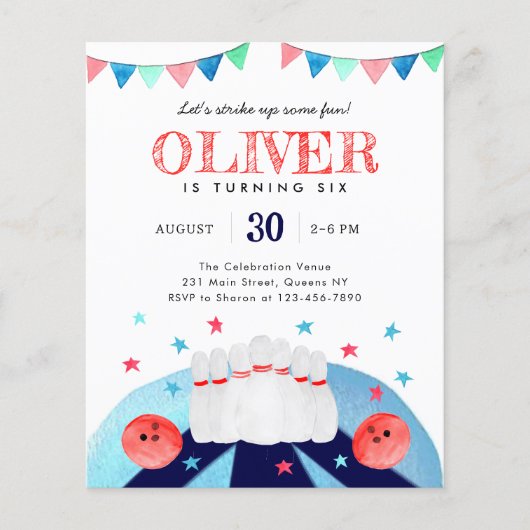 安いボーリング誕生日パーティーいくつかのおもしろい チラシ (正面)