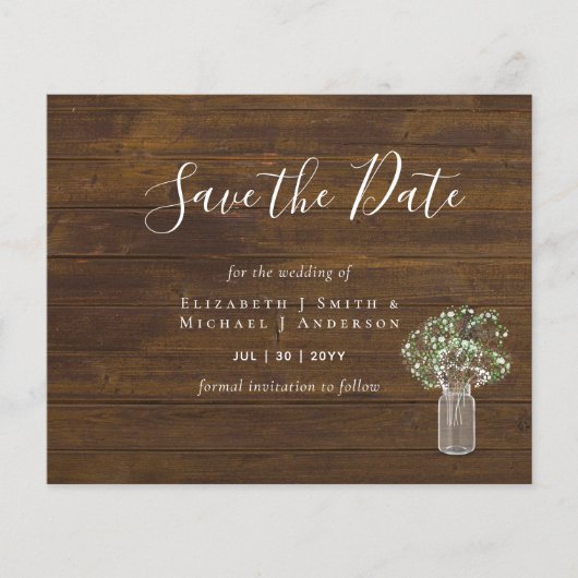 安い写真の救日付素朴Gypsophila Mason Jar (正面)