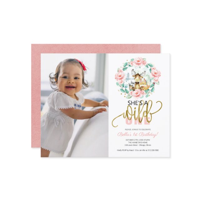 安い彼女はワイルドワンフォトファースト誕生日招待状 (正面/裏面インサイチュ)