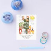 安い森林動物ワンワイルドイヤー子供の誕生日 チラシ (シングル)