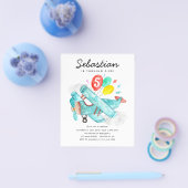 安い水の色の飛行機バルーン子供の誕生日 チラシ (シングル)