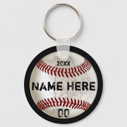 安い汚れた外観のパーソナライズされた野球キーチェーン キーホルダー (正面)