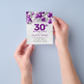 安い紫色のシルバーバルーングリッター30th誕生日 チラシ (手)