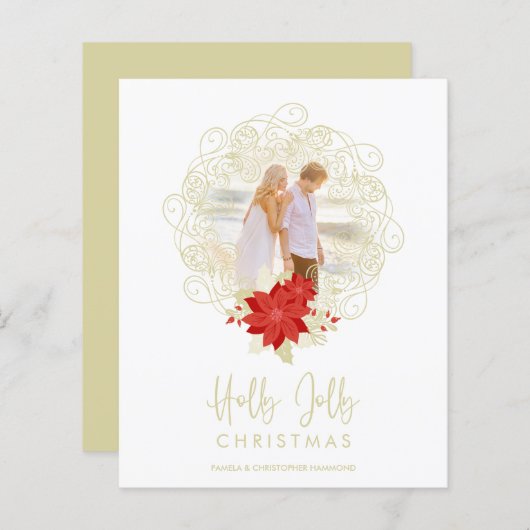 安い繁栄の黄金のオーナメント写真クリスマス (正面/裏面)