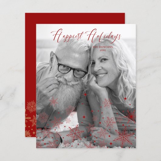 安い赤いクリスマススノーフレーク最も幸せな休日 (正面/裏面)