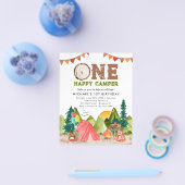 安い1ハッピーキャンパーウッドランドベア1歳の誕生日 チラシ (シングル)