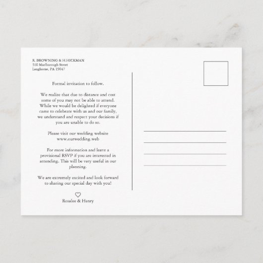 安い2枚の写真カップル手書き文字スクリプエレガントト ポストカード (裏面)