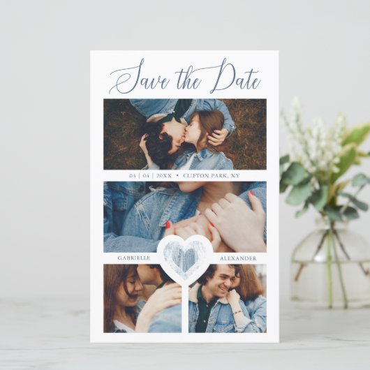 安い4枚のフォトブルーハートカ婚約したップルセッション (スタンド正面)