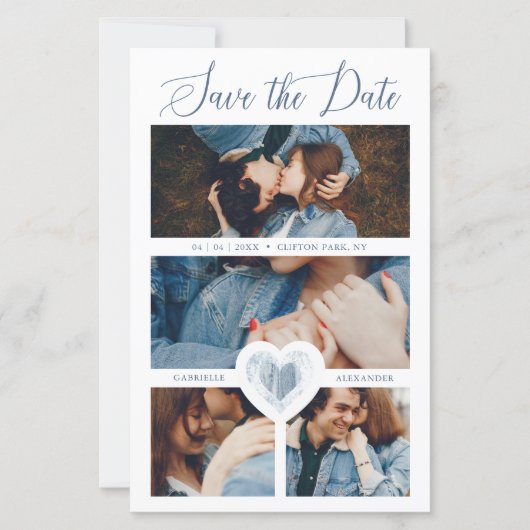 安い4枚のフォトブルーハートカ婚約したップルセッション (正面)