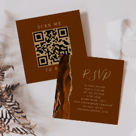 安いRustゴールドアゲートブラウン結婚式QRコードRSVP エンクロージャーカード