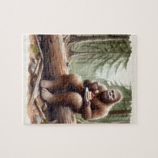 安っぽいサスカッチで苔むした森の中で ジグソーパズル (横)