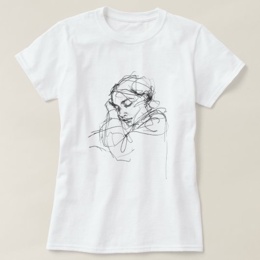 安らかな眠る女性のスケッチ Tシャツ (デザイン正面)