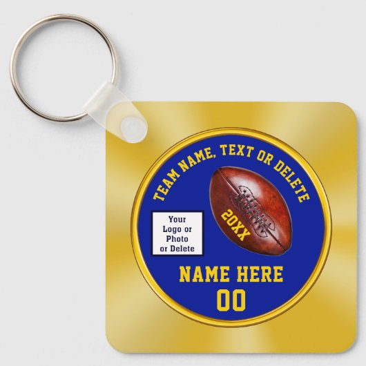 安価なサッカーチームの贈り物。青と金ゴールド キーホルダー (正面)