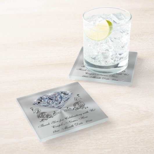 安価なダイヤモンドの結婚記念日のギフトのアイディア ガラスコースター (アングル)