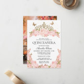 安価なピンクの花のティアラ 写真入り quinceanera ノートカード (正面/裏面インサイチュ)